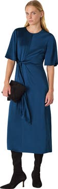 Whistles Satin Twist Waist Midi Dress