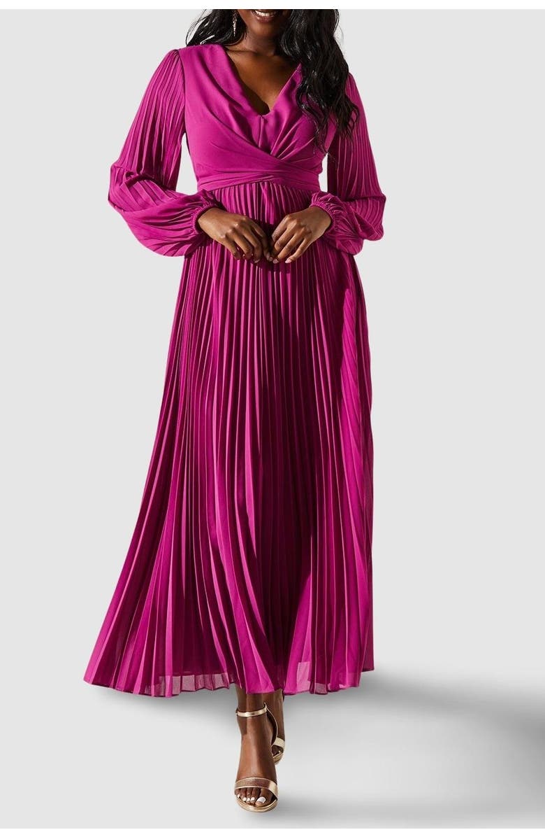Coast Pleated Wrap Front Dress, Alternate, color, Magenta