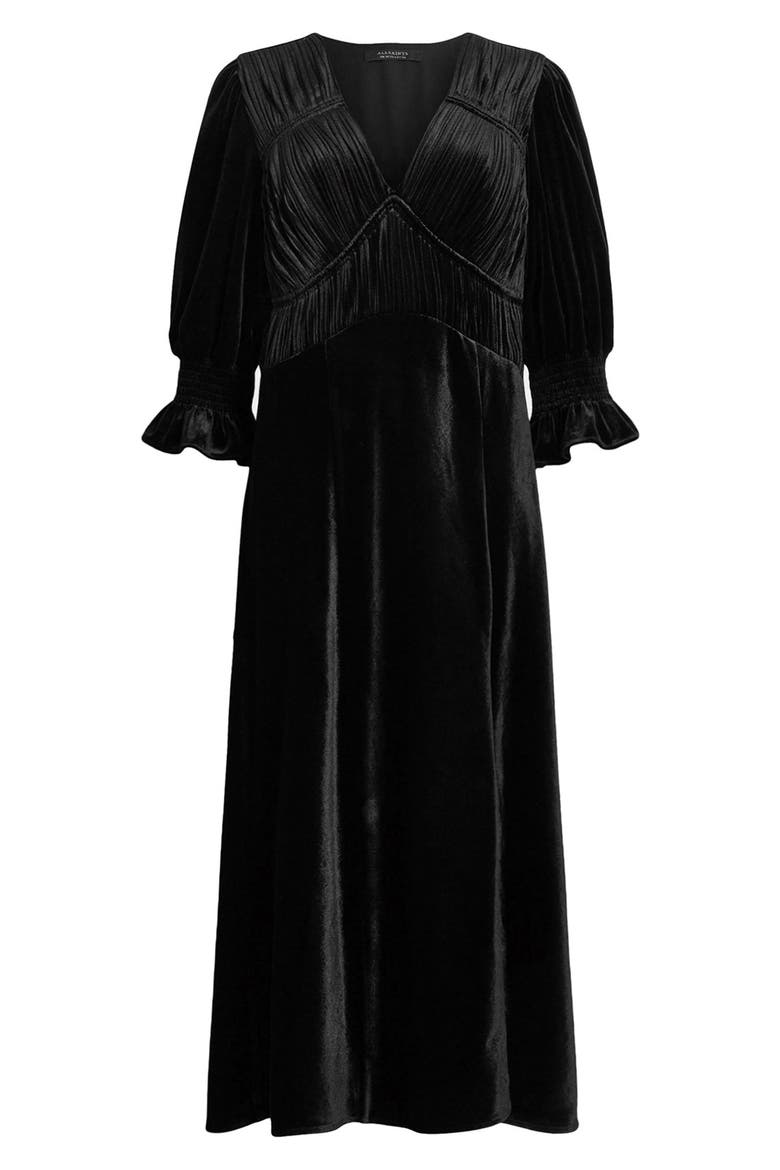 Ani Velvet Midi Dress, Alternate, color, BLACK