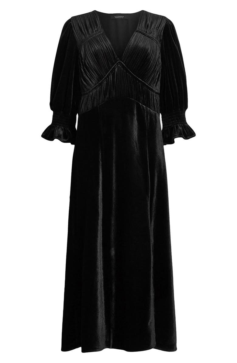 AllSaints Ani Velvet Midi Dress, Alternate, color, Black