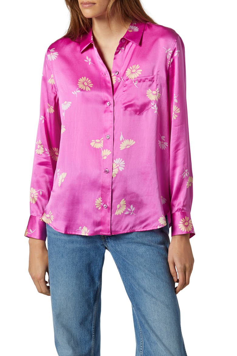 Leema Floral Print Silk Shirt, Alternate, color, ROSE MULTI