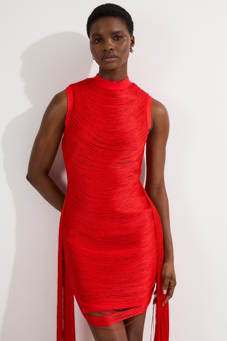 Knit Tassel Mini Dress, Alternate, color, Red