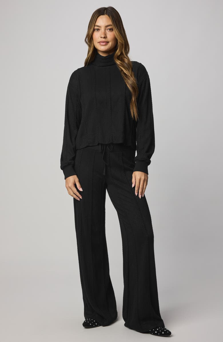 Splendid Cable Lounge Turtleneck Top, Alternate, color, Black