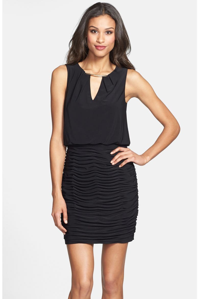 Shirred Jersey Blouson Dress, Main, color, BLACK