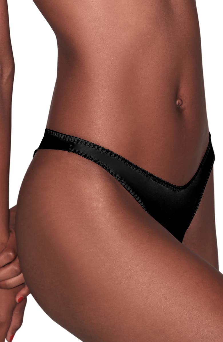 Fleur Du Mal Luxe Silk Blend Thong, Alternate, color, Black