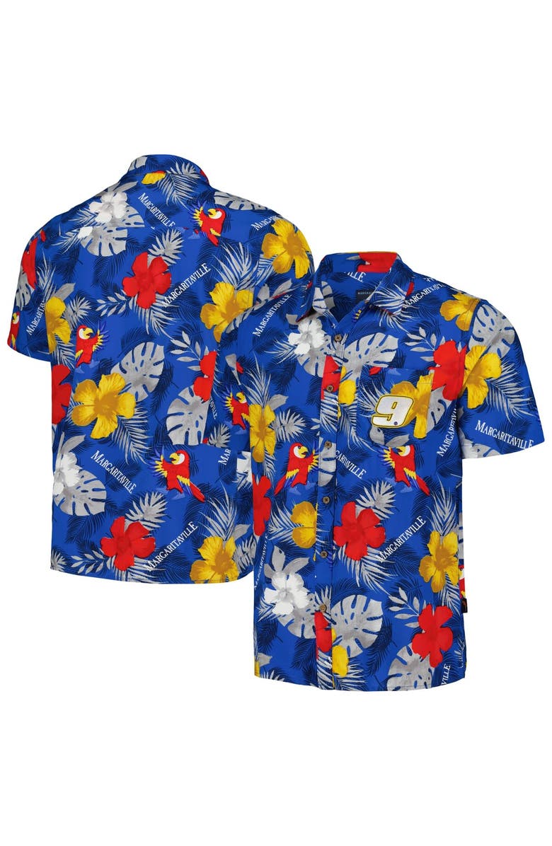 Margaritaville Men's Margaritaville Royal Chase Elliott Island Life Floral Party Full-Button Shirt, Main, color, Royal