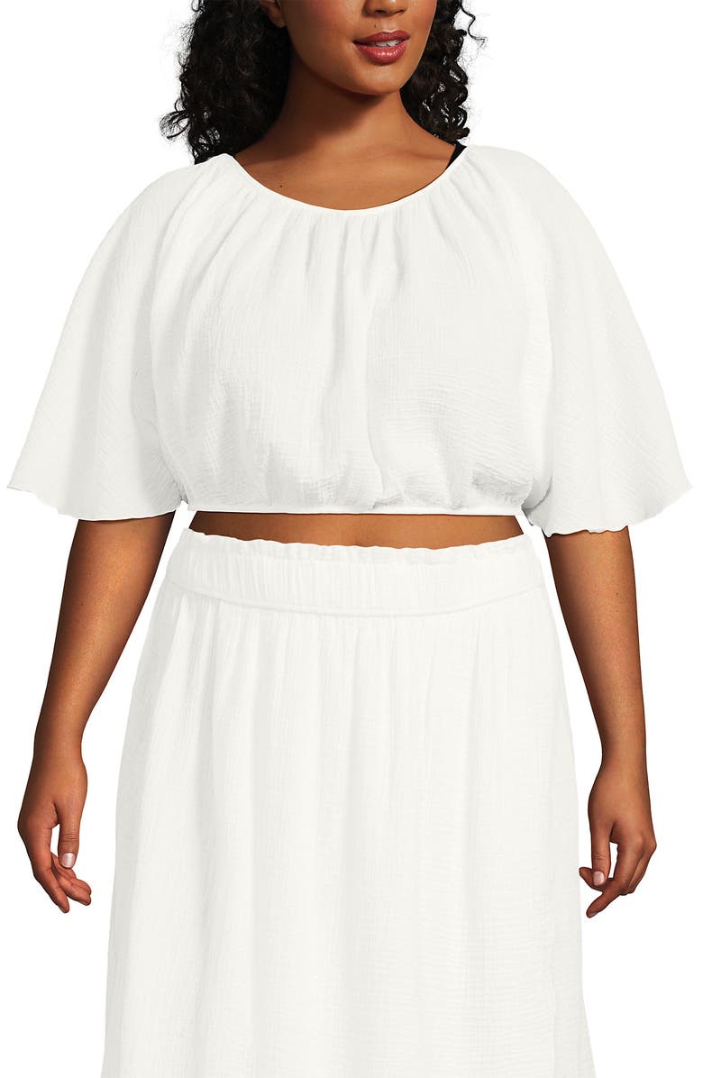 Lands' End Cotton Gauze Dolman Sleeve Crop Cover Up Top, Alternate, color, 