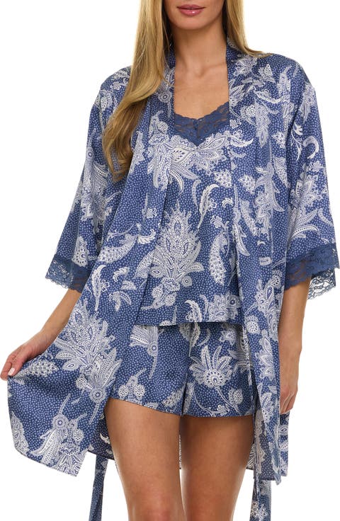 Sabrina Floral Print Satin Short Pajamas & Robe Set
