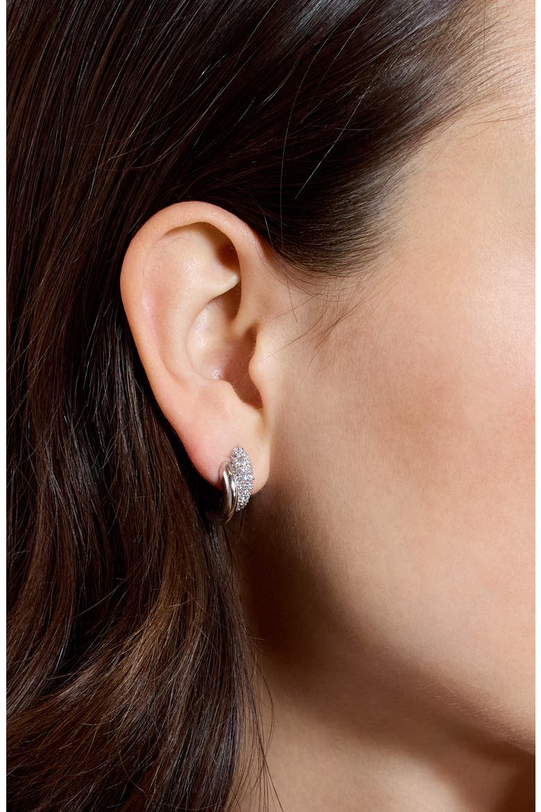 Pavé Double Hoop Earrings, Alternate, color, RHODIUM