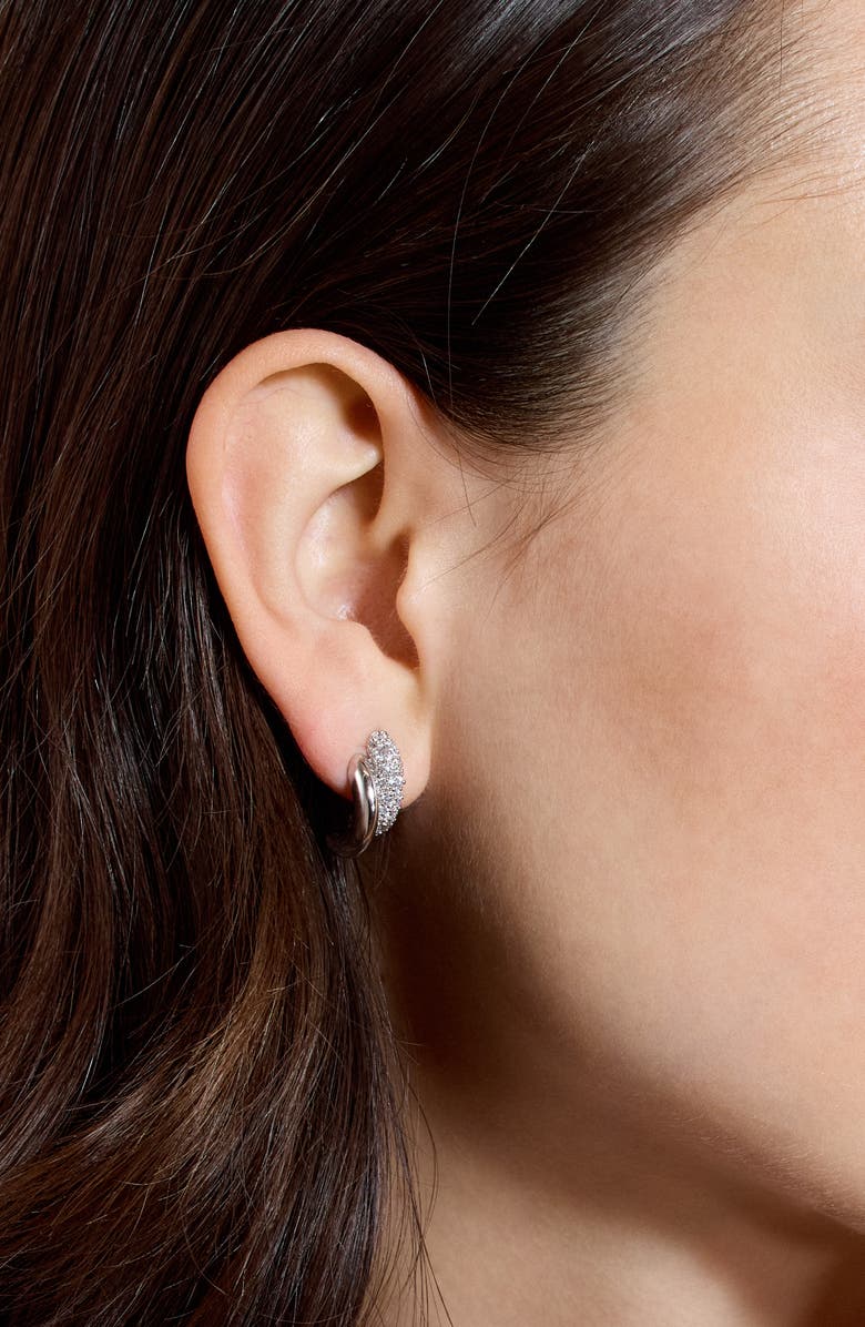 Nadri Pavé Double Hoop Earrings, Alternate, color, Rhodium