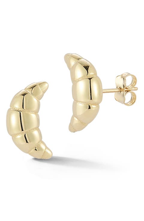 14K Gold Croissant Stud Earrings