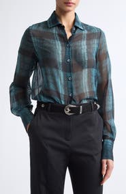 Eleventy Plaid Silk Button-Up Shirt