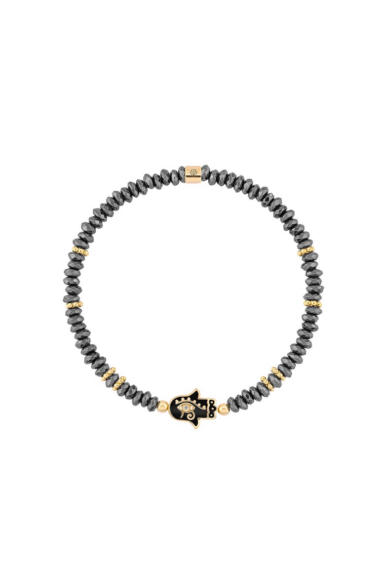 Eye of Horus Hamsa Hematite Women's Beaded Bracelet - Intuitive Guardian, Main, color, Black/gold