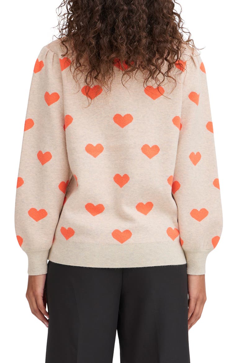 Heart Pullover Sweater, Alternate, color, OATMEAL/ HOT CORAL