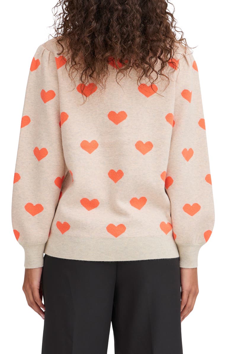 ICHI Heart Pullover Sweater, Alternate, color, Oatmeal/ Hot Coral