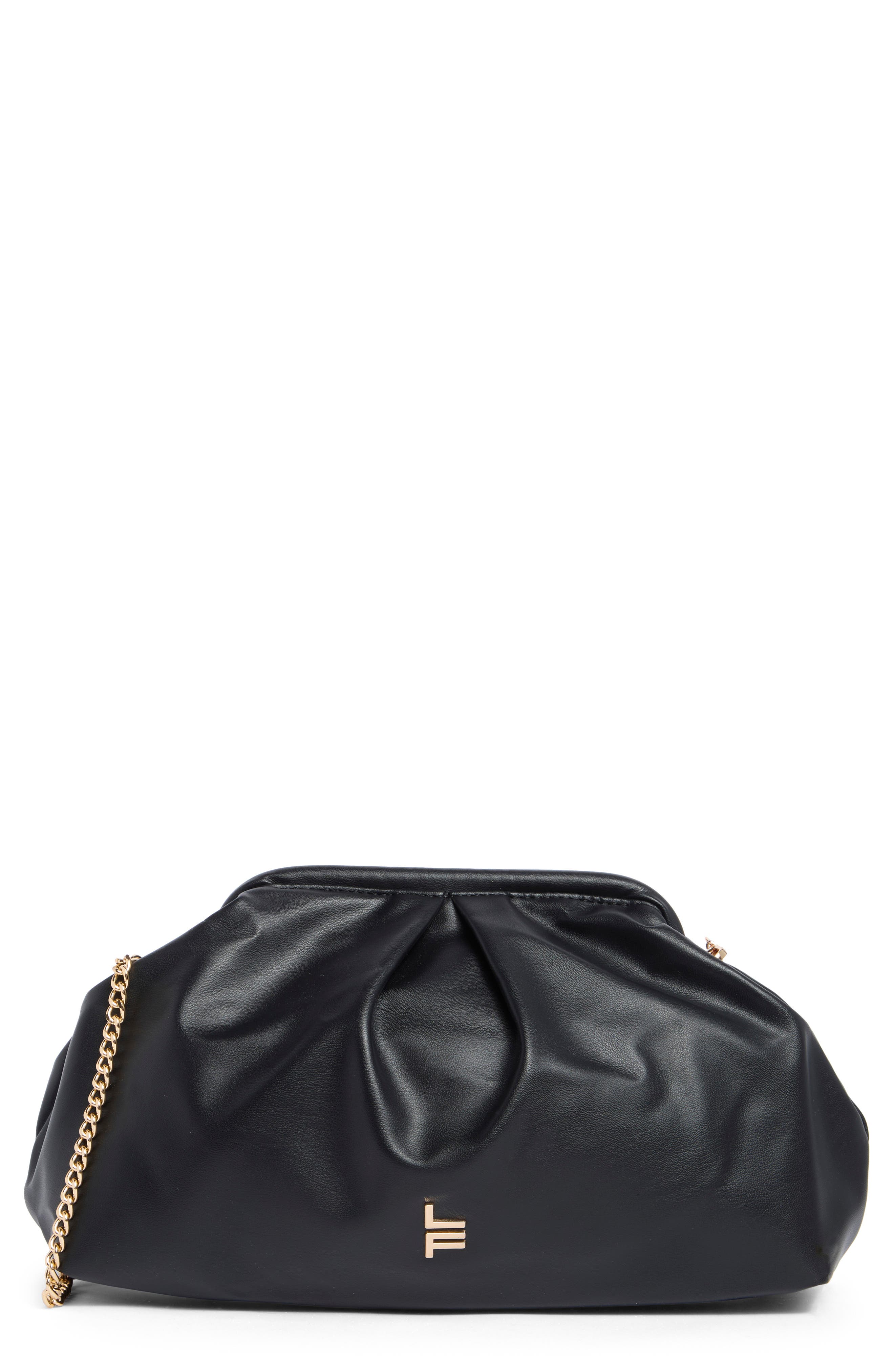 Faux Leather Kiss Lock Frame Clutch, Main, color, BLACK