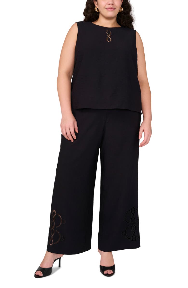 Vince Camuto Lattice Inset Keyhole Back Sleeveless Top, Alternate, color, Rich Black