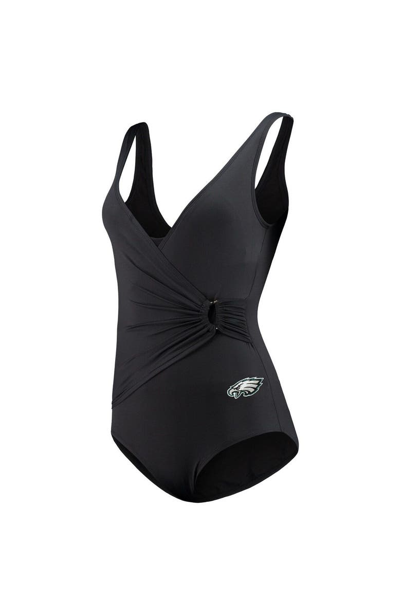 Tommy Bahama Women's Tommy Bahama Black Philadelphia Eagles Pearl Clara Wrap One-Piece Swimsuit, Alternate, color,