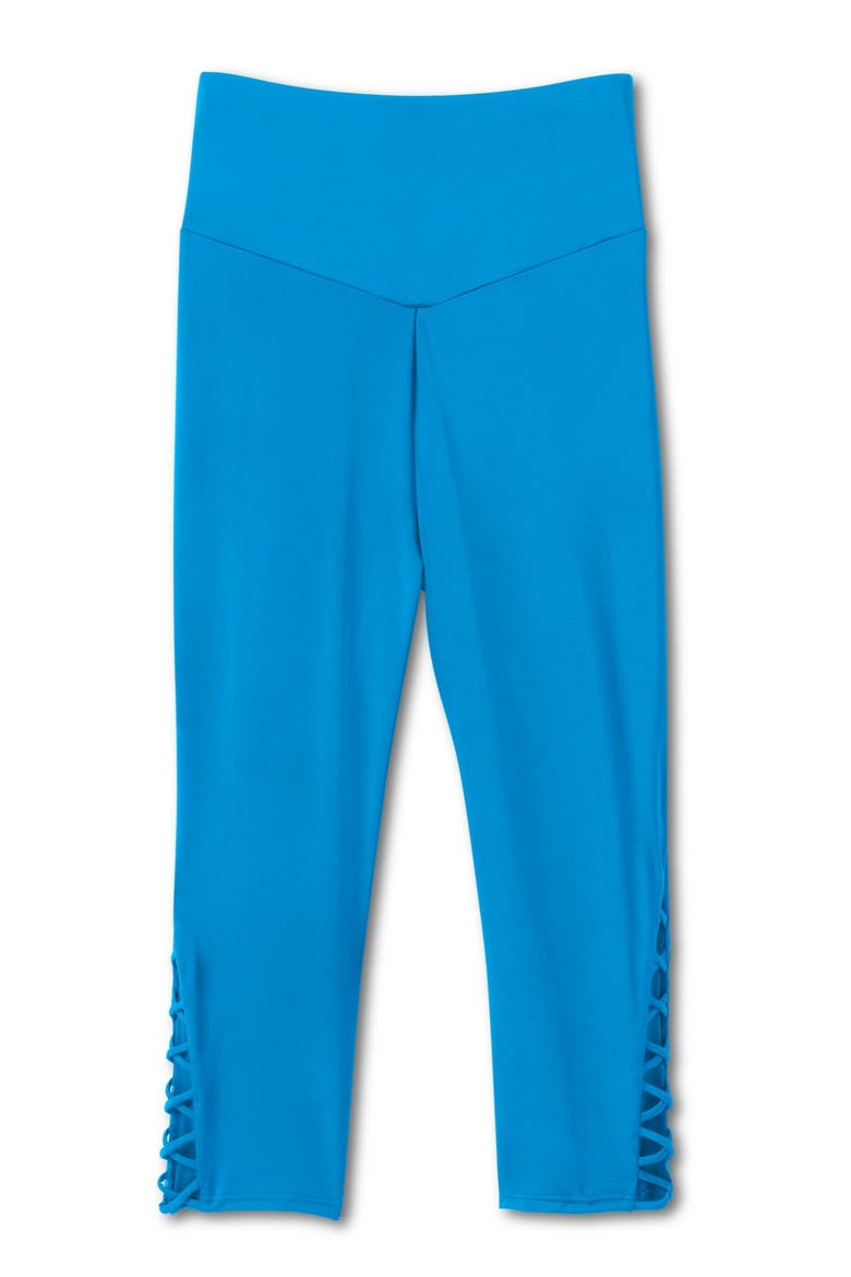 High-Waisted Swim Capri With Lattice Detail, Alternate, color, BLUE SEA