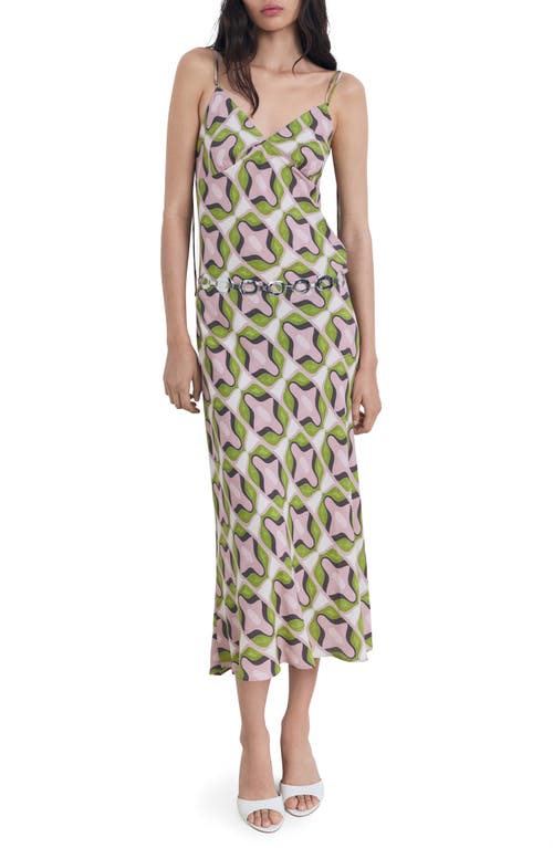 Mango Abstract Print Midi Dress In Pink
