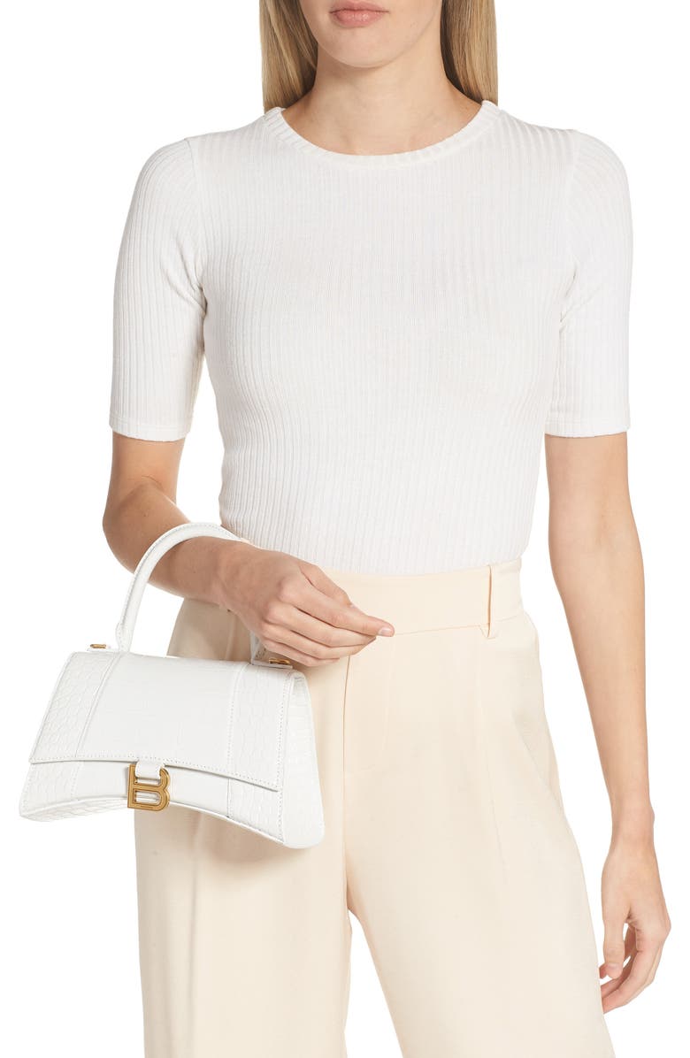 Balenciaga Hourglass Croc Embossed Leather Top Handle Bag, Alternate, color,
