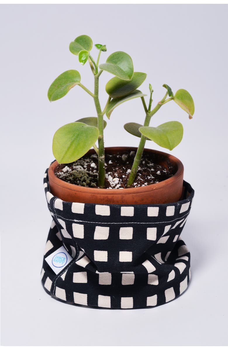 Dance Happy Grid Round Bin/Canvas Planter, Alternate, color, Black