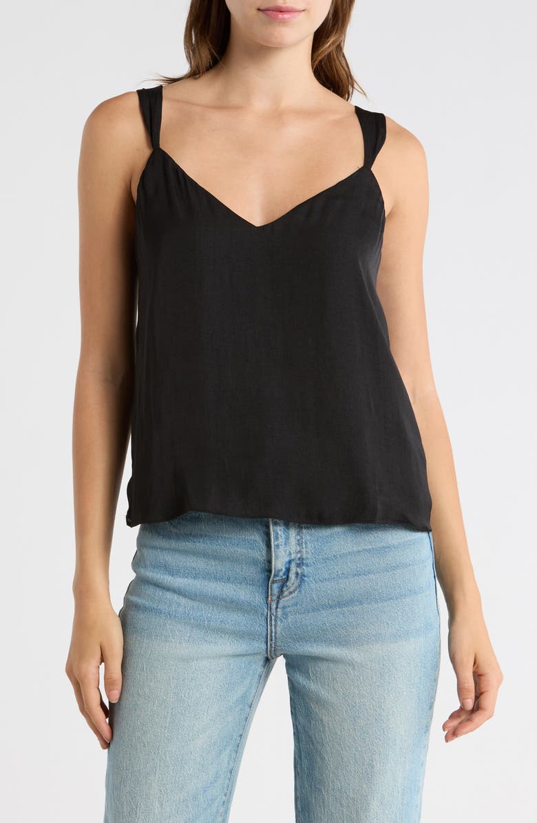 Socialite V-Neck Satin Tank, Main, color, Black