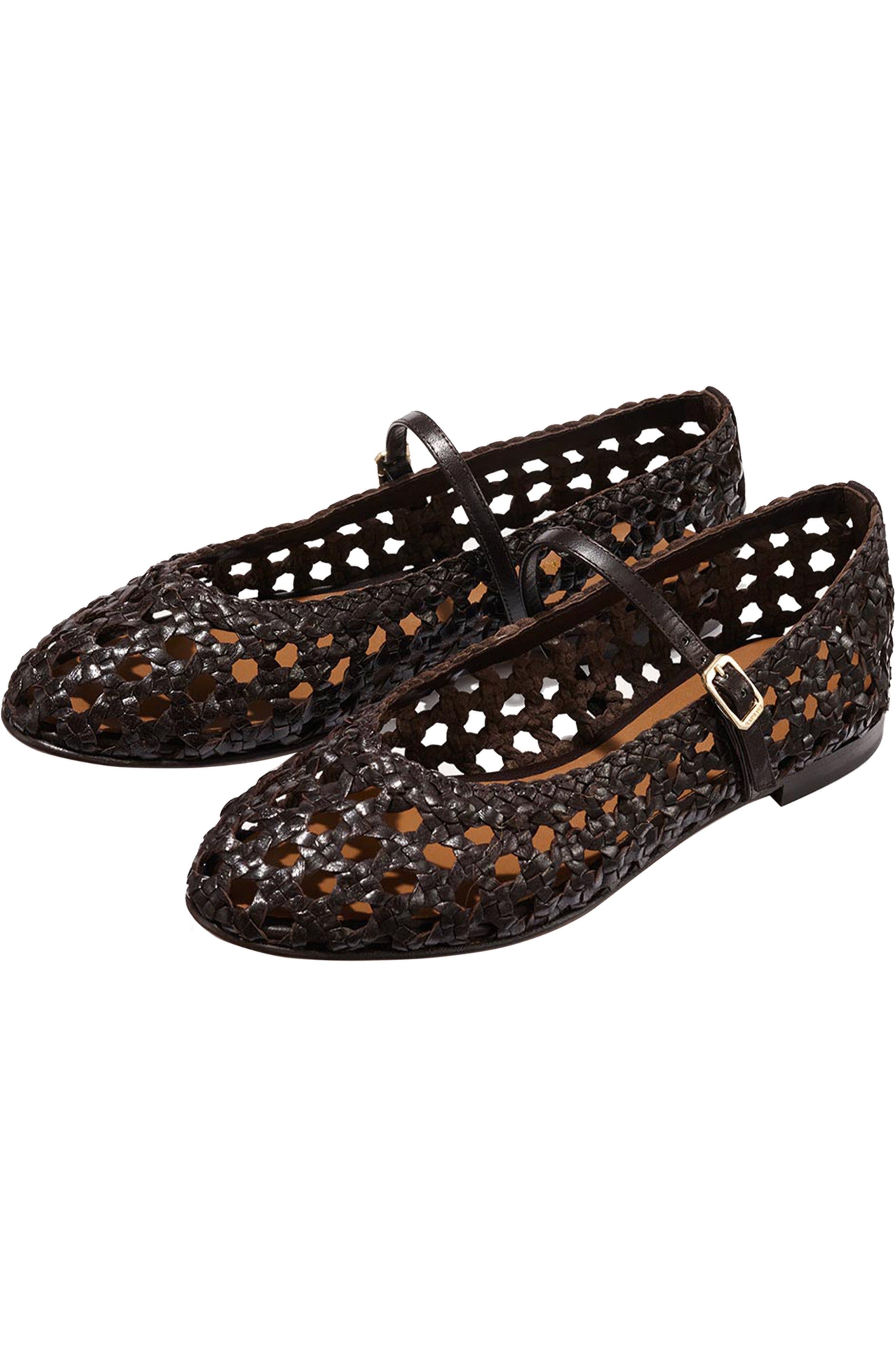 MARGAUX The Woven Demi Jane Flat, Alternate, color, Espresso Leather