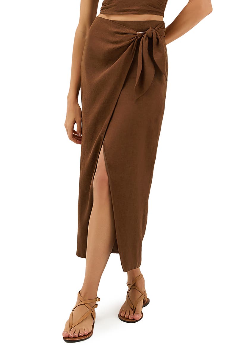 ViX Paula Hermanny Luna Linen Blend Cover-Up Midi Skirt, Main, color, Brown
