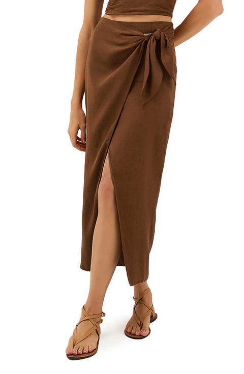 Luna Linen Blend Cover-Up Midi Skirt