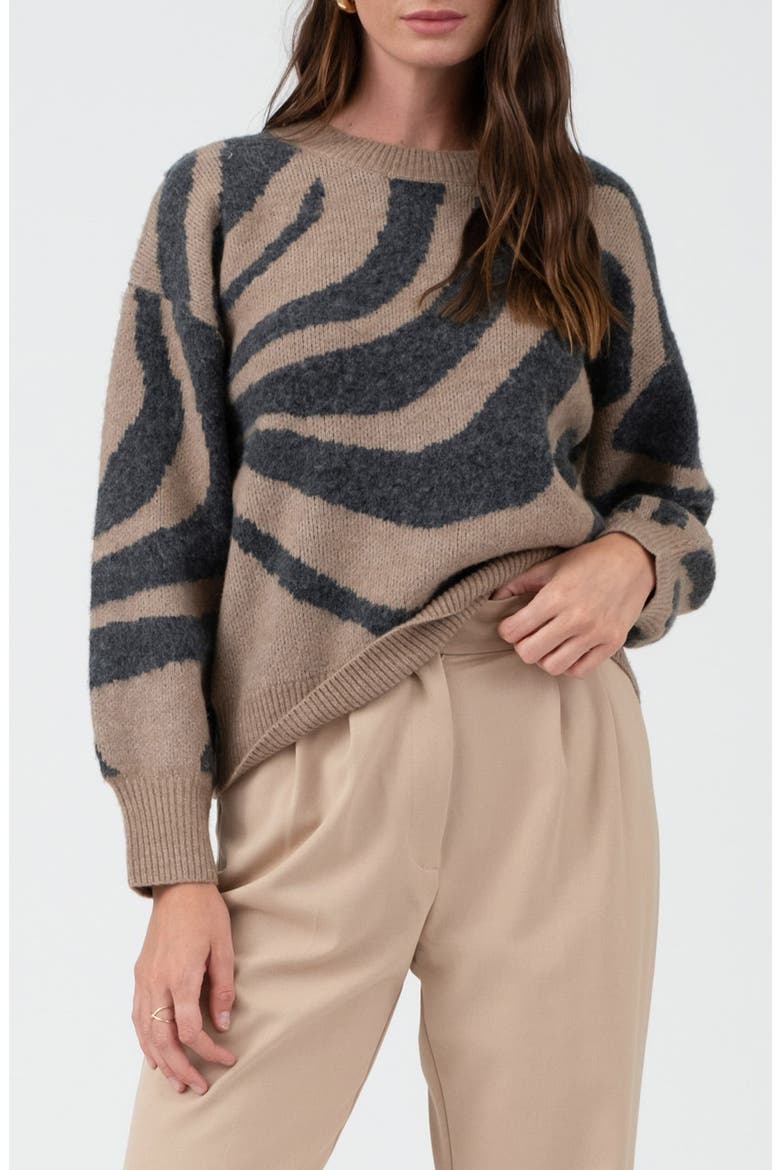 Animal Stripe Sweater, Main, color, MOCHA
