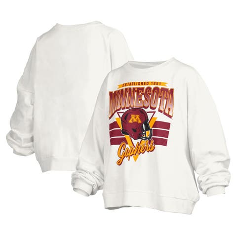 Women's Pressbox White Minnesota Golden Gophers Janice Retro Logo Oversized Pullover Sweatshirt