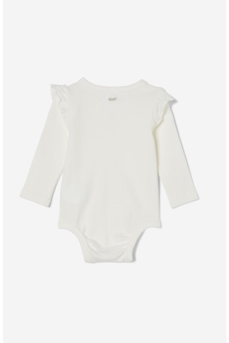 The Long Sleeve Broderie Ruffle Bubbysuit, Alternate, color, Vanilla