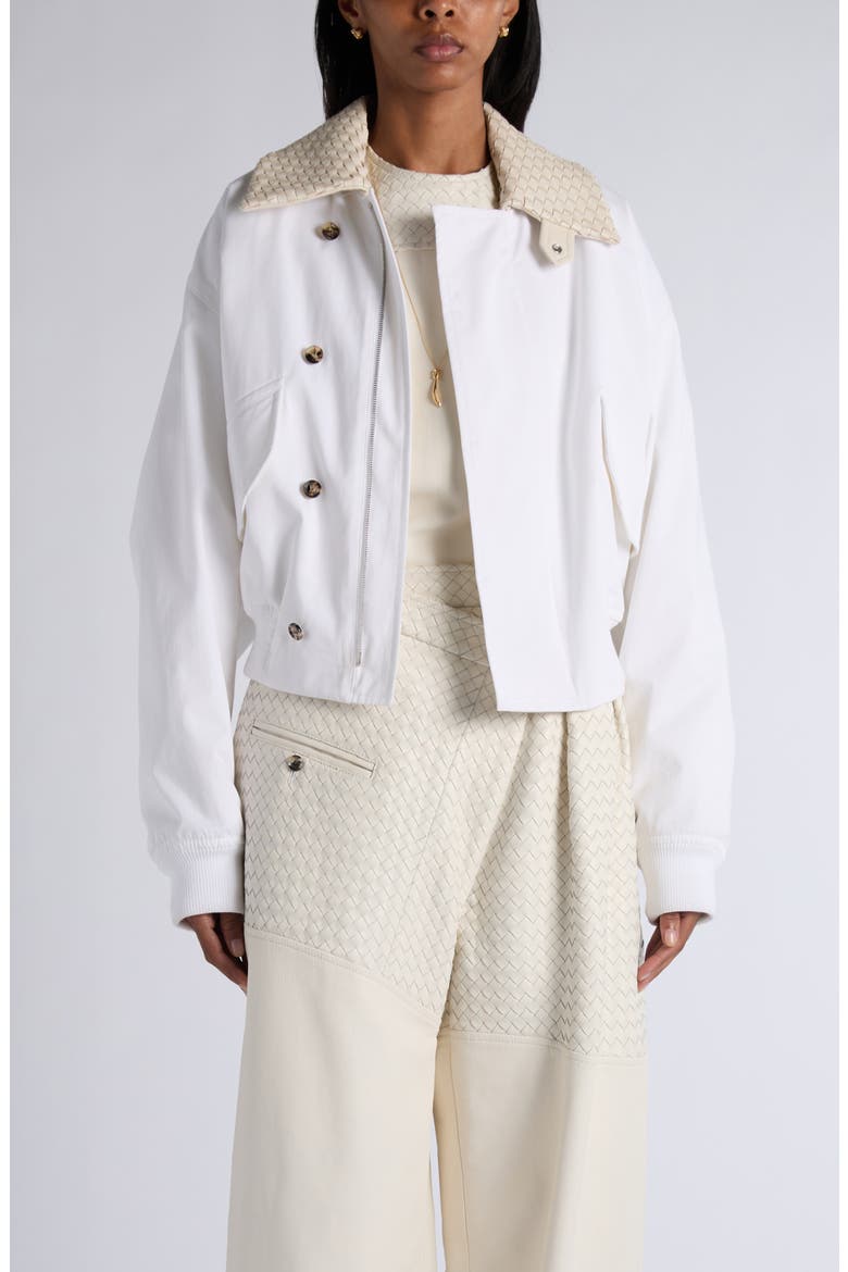 Intrecciato Leather Collar Water Repellent Jacket, Main, color, 9000 WHITE