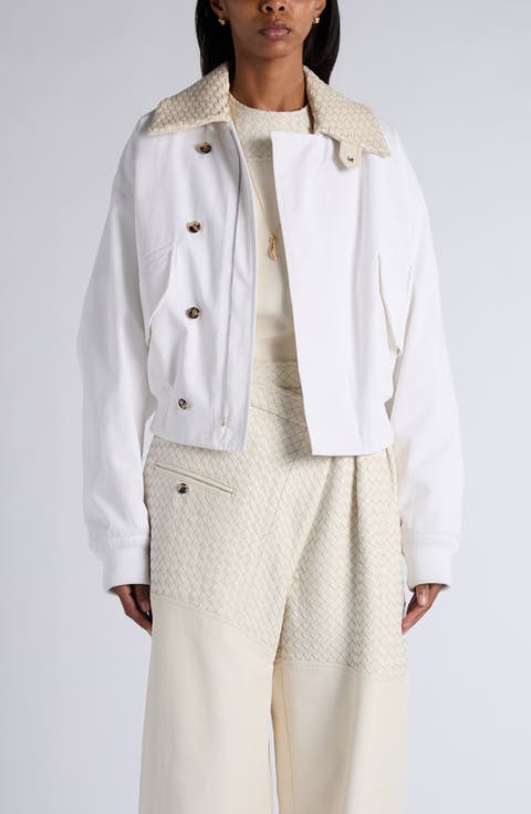 Intrecciato Leather Collar Water Repellent Jacket