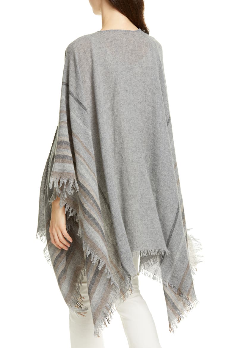 Stripe Wool Blend Poncho Wrap, Alternate, color, ASH
