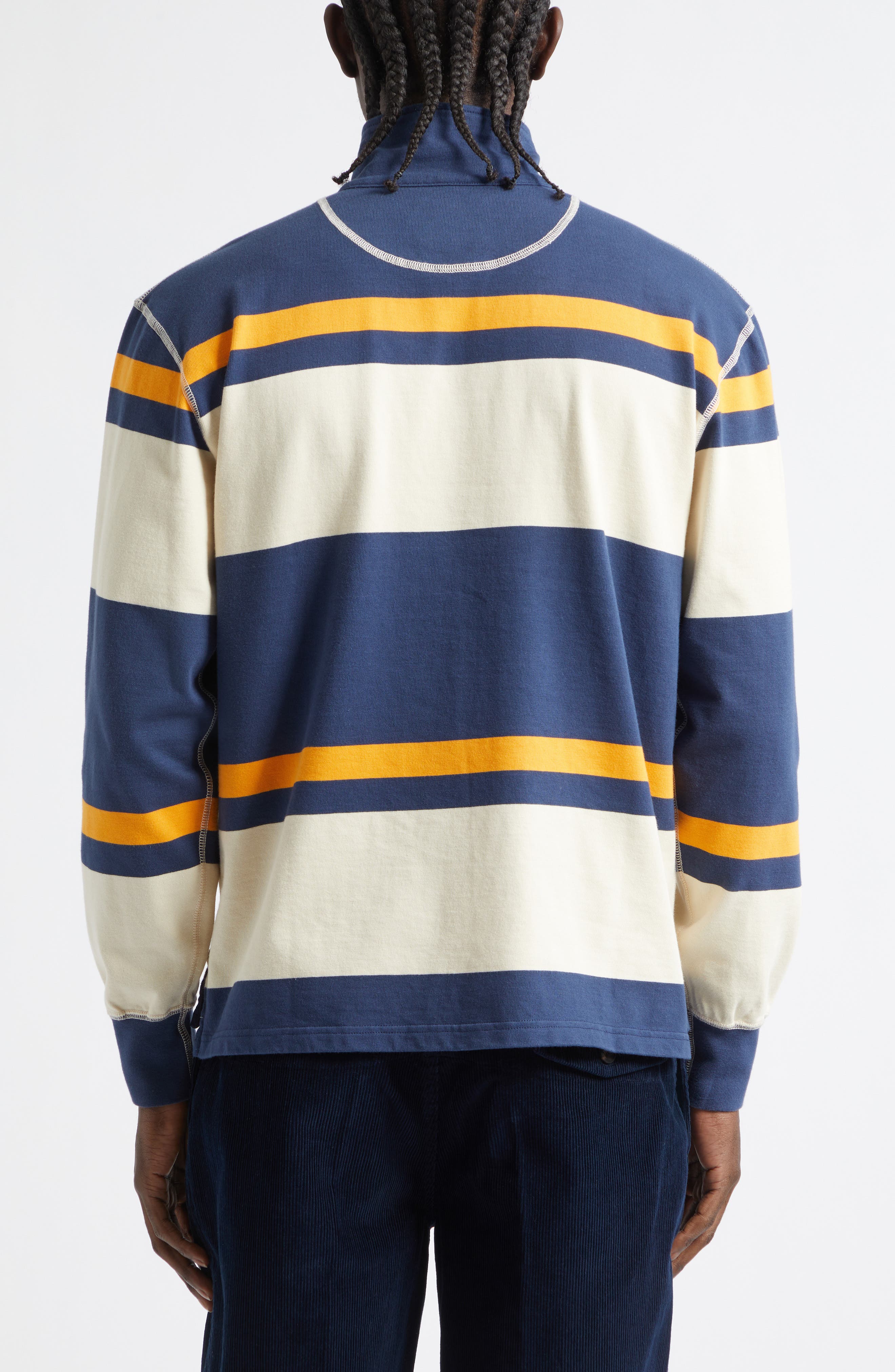 Drake's Stripe Quarter Zip Cotton Rugby Shirt (Men) | Nordstrom