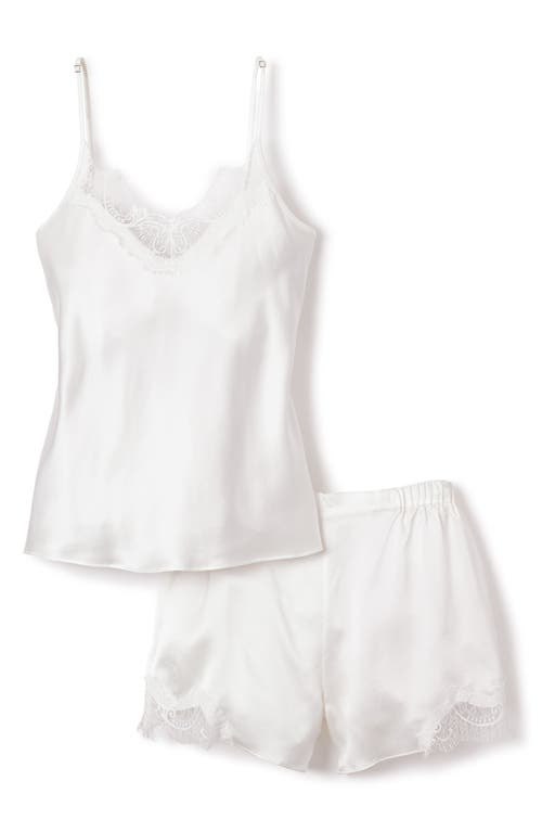 PETITE PLUME PETITE PLUME LACE TRIM MULBERRY SILK SHORT PAJAMAS