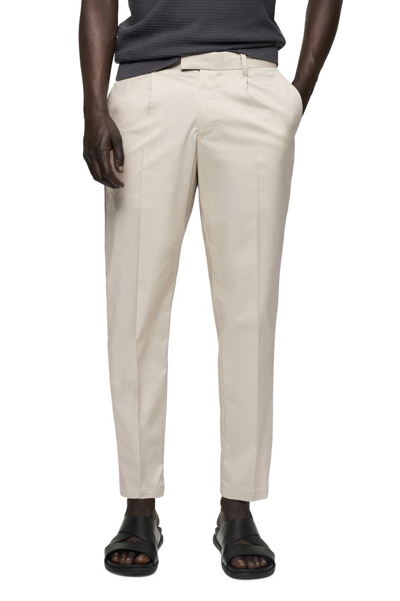 Slim Fit Pleated Crop Cotton Blend Chinos, Main, color, BEIGE