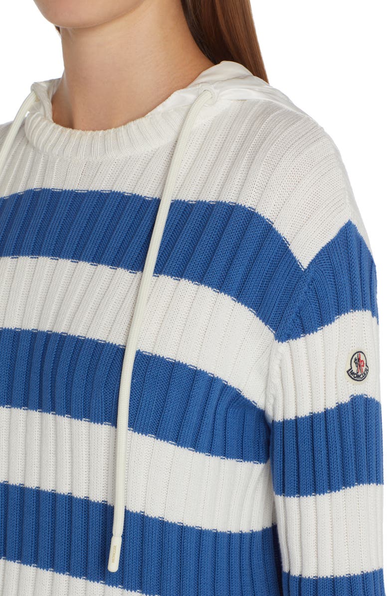 Moncler Stripe Cotton Hooded Sweater, Alternate, color, 