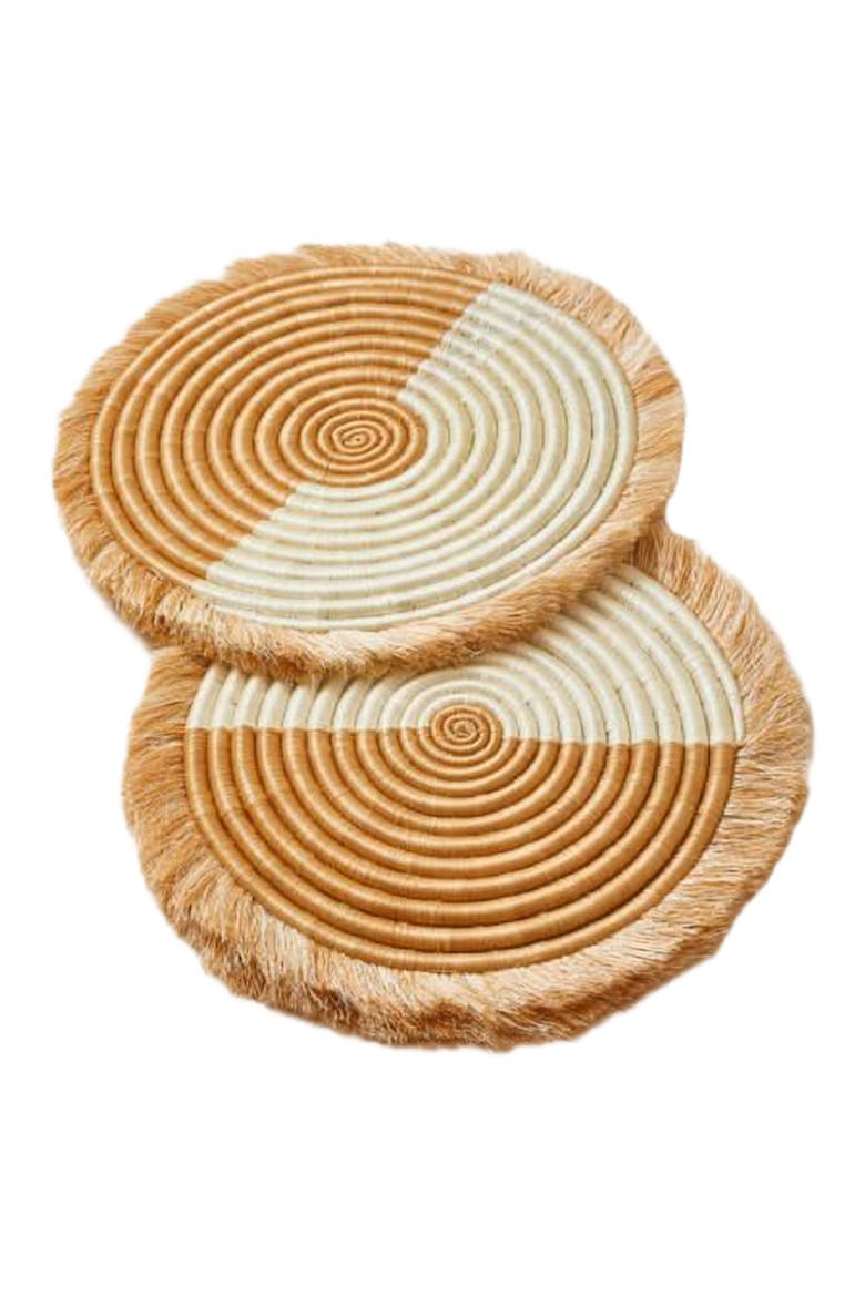 Akeza Fringe Placemat in White, Main, color, Cream and Natural