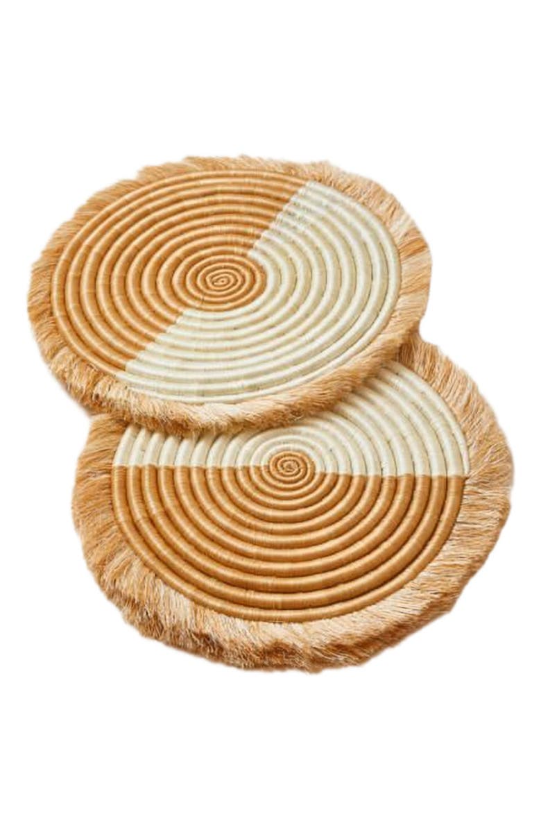 indego africa Akeza Fringe Placemat in White, Main, color, Cream And Natural