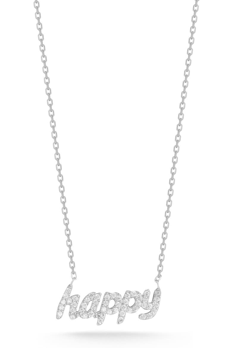 Cubic Zirconia Happy Pendant Necklace, Main, color, SILVER