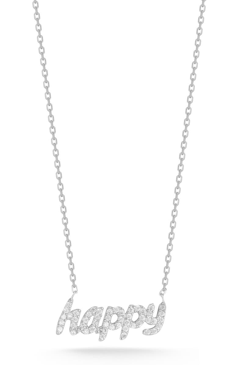 GLAZE JEWELRY Cubic Zirconia Happy Pendant Necklace, Main, color, Silver