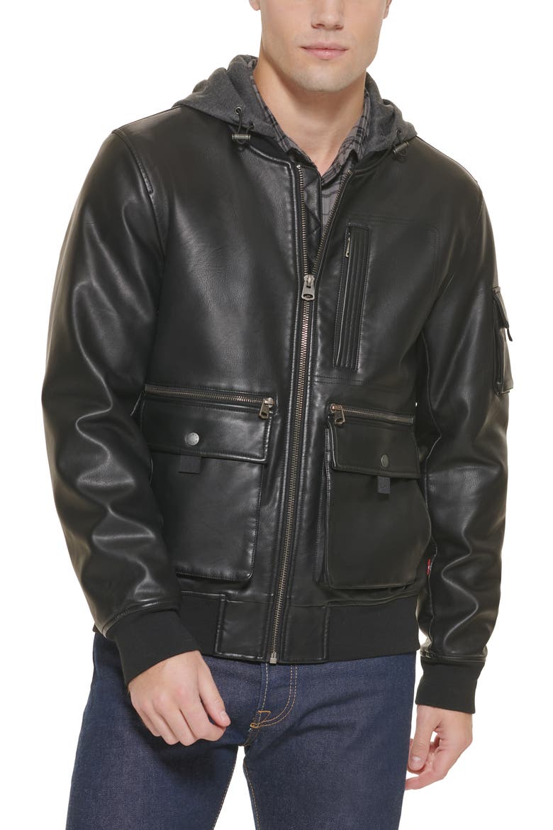 Levi's® Hooded Bomber Jacket, Main, color, BLACK