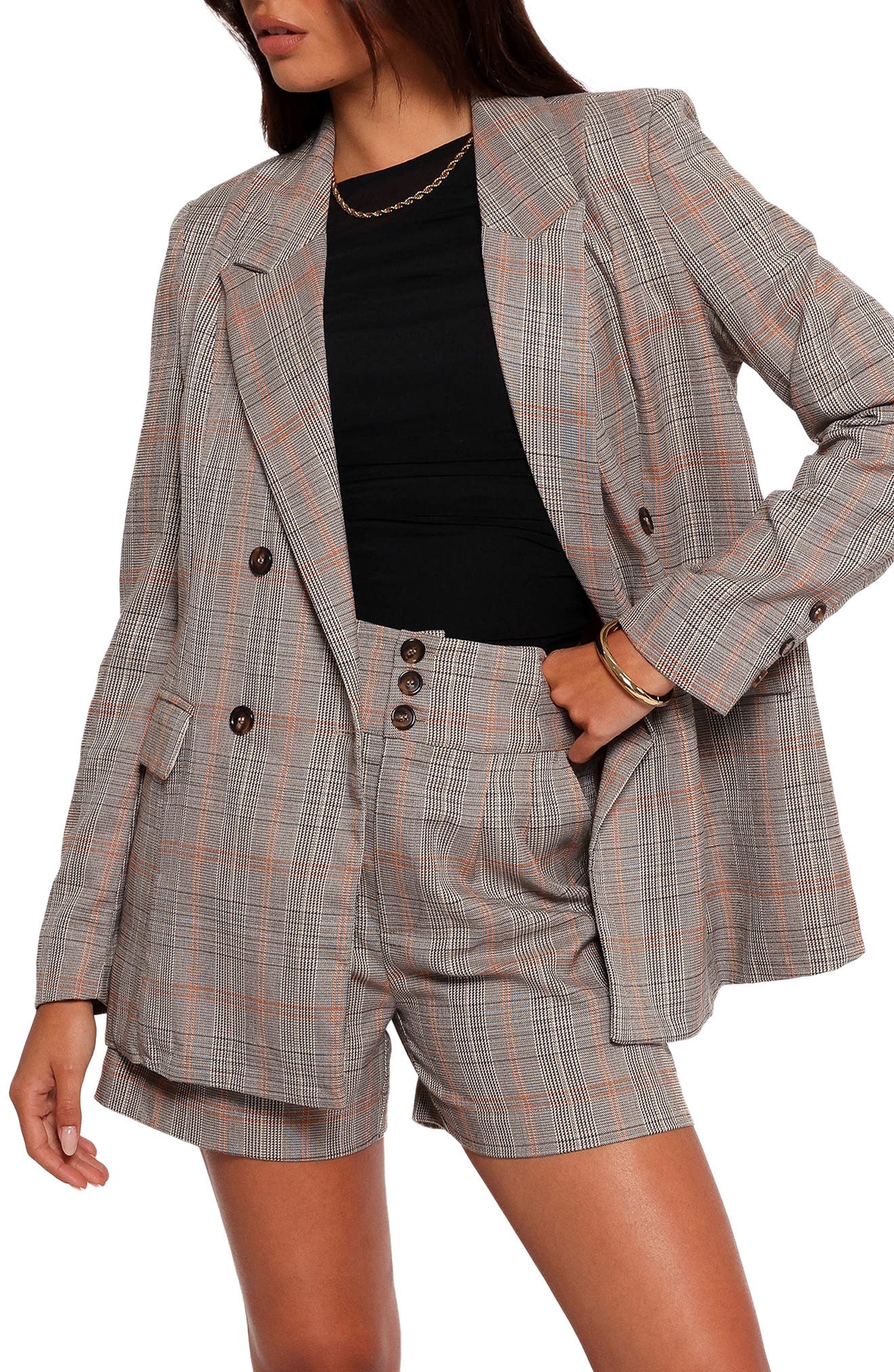 Petal & Pup Lesia Double Breasted Plaid Blazer