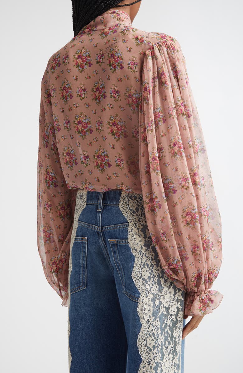 Dolce&Gabbana Floral Bouquets Silk Chiffon Tie Neck Shirt, Alternate, color, Mazzolini Fiori Fros