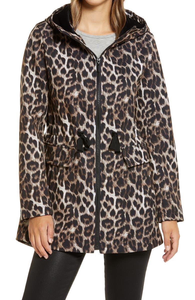 Gallery Leopard Print Hooded Soft Shell Jacket, Main, color, 