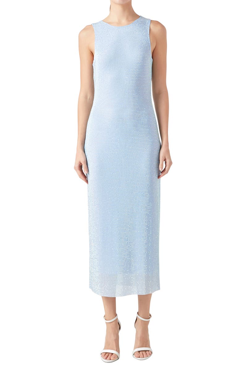 Endless Rose Embellished Rhinestone Mesh Midi Dress, Alternate, color, Powder Blue
