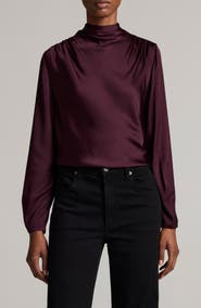 Vince Drape Cowl Neck Long Sleeve Silk Blend Top